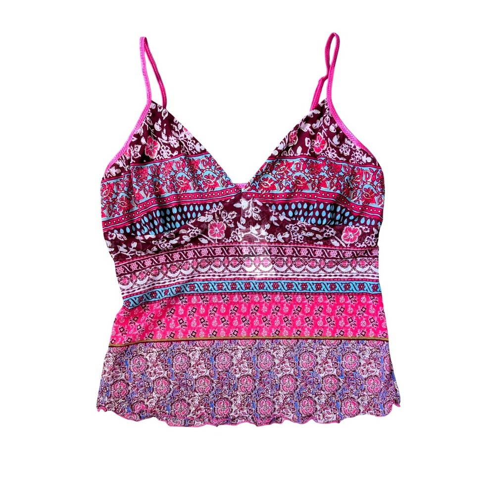 Vintage Y2K Whimsigoth Boho Hippie Maximalist Moroccan Print Sheer Cami Top